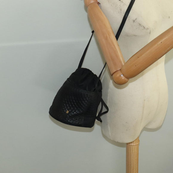 BALLY Shoulder Bag Leather Black Gold Auth bs20559