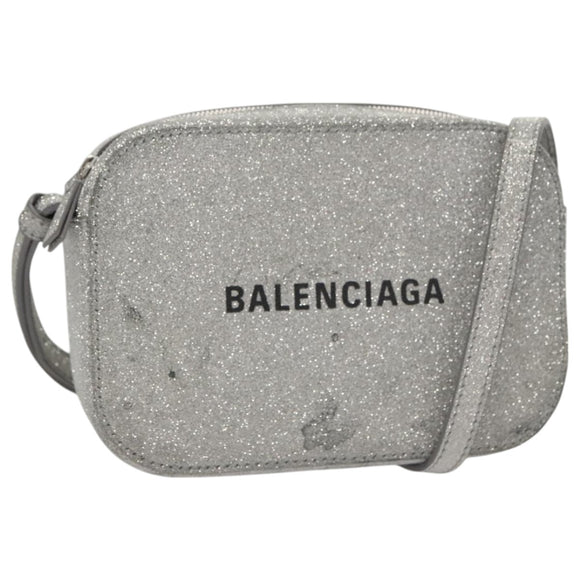 BALENCIAGA Camera bag Every day Shoulder Bag Leather Silver 552372 Auth bs20585