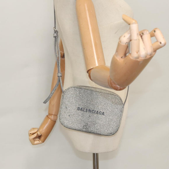 BALENCIAGA Camera bag Every day Shoulder Bag Leather Silver 552372 Auth bs20585