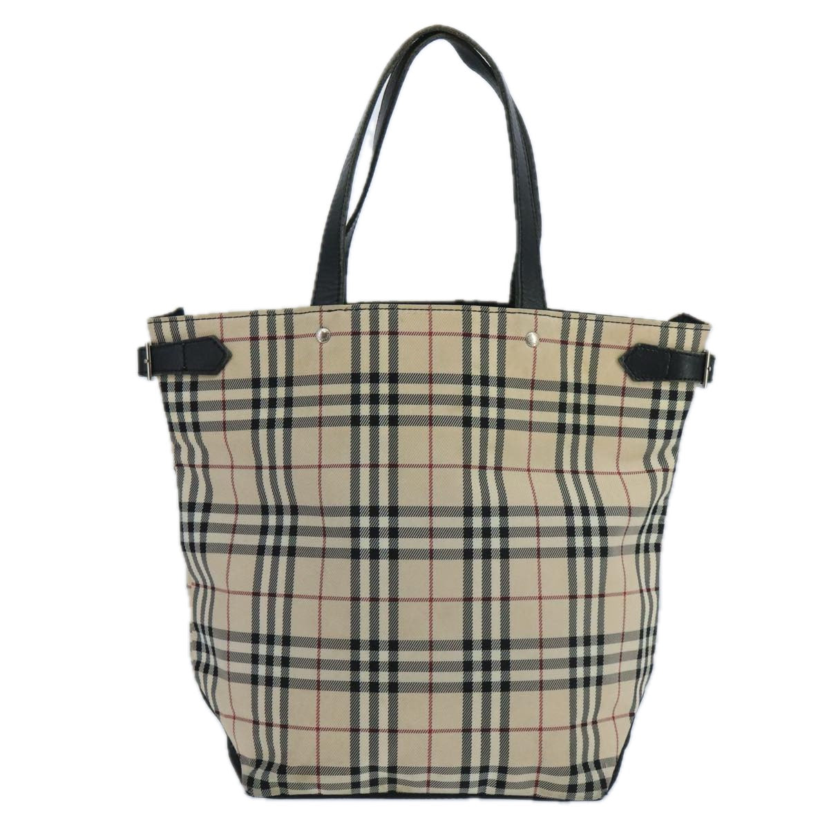 BURBERRY Nova Check Blue Label Tote Bag Nylon Beige Black Silver Auth bs20641