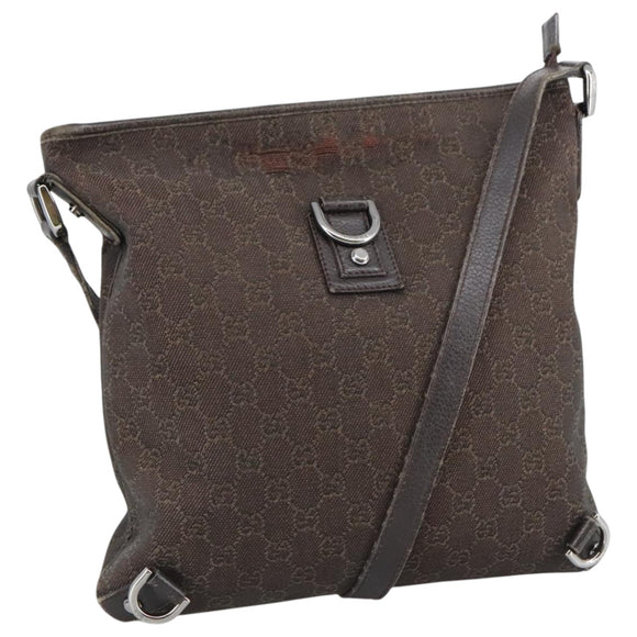 GUCCI GG Canvas Abbey Shoulder Bag Outlet Dark Brown Silver 268642 Auth bs20652