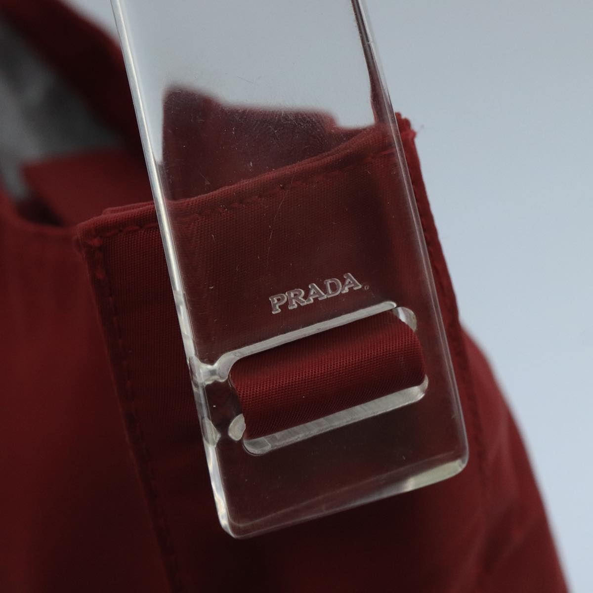 PRADA Tote Bag Nylon Plastic Red Clear Auth bs20659