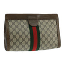 GUCCI GG Supreme Web Sherry Line Clutch Bag PVC Beige 001 014 2125 Auth bs20684-1