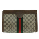 GUCCI GG Supreme Web Sherry Line Clutch Bag PVC Beige 001 014 2125 Auth bs20684-13