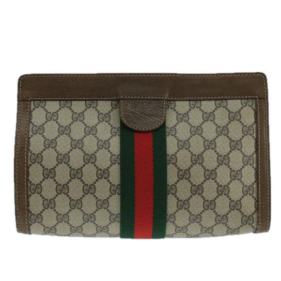 GUCCI GG Supreme Web Sherry Line Clutch Bag PVC Beige 001 014 2125 Auth bs20684