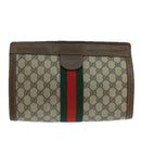 GUCCI GG Supreme Web Sherry Line Clutch Bag PVC Beige 001 014 2125 Auth bs20684-2