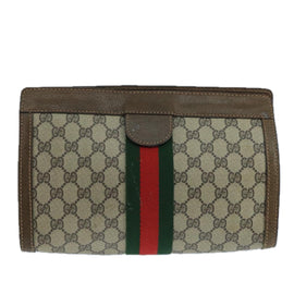 GUCCI GG Supreme Web Sherry Line Clutch Bag PVC Beige 001 014 2125 Auth bs20684 - 0
