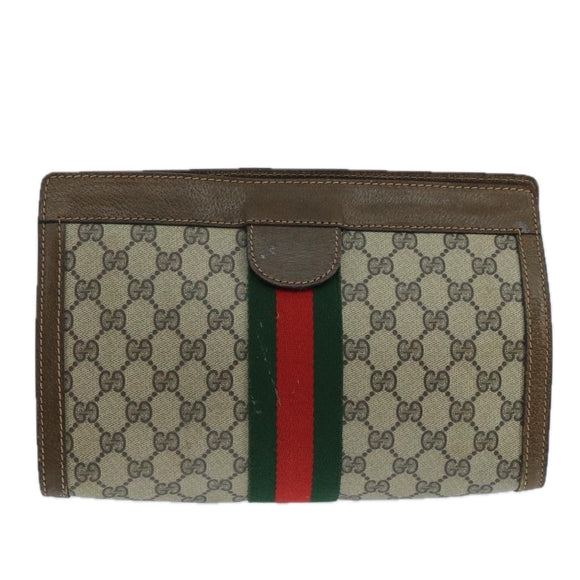 GUCCI GG Supreme Web Sherry Line Clutch Bag PVC Beige 001 014 2125 Auth bs20684