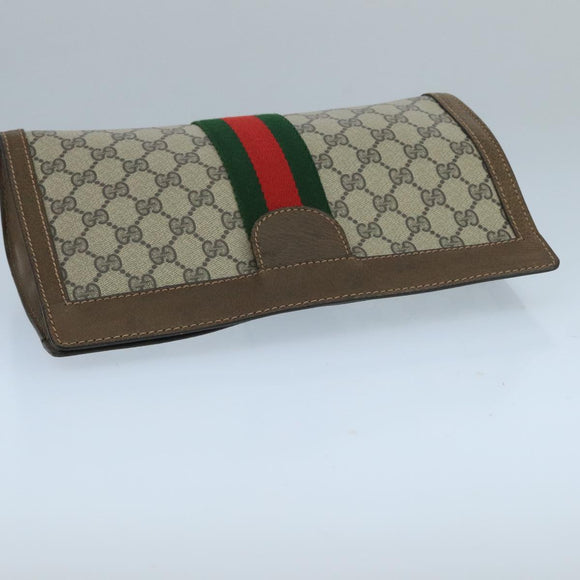 GUCCI GG Supreme Web Sherry Line Clutch Bag PVC Beige 001 014 2125 Auth bs20684