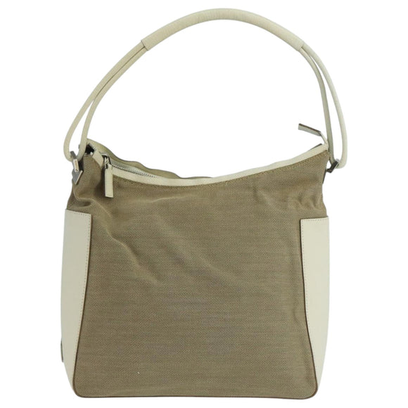 GUCCI Shoulder Bag Canvas Leather Beige White Silver 0013766 Auth bs20687