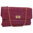 CHANEL Choco Bar Chain Hand Bag Lamb Skin Purple Pink CC Auth bs20703-1