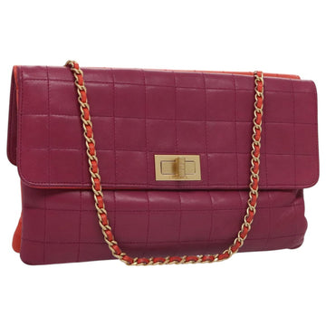 CHANEL Choco Bar Chain Hand Bag Lamb Skin Purple Pink CC Auth bs20703