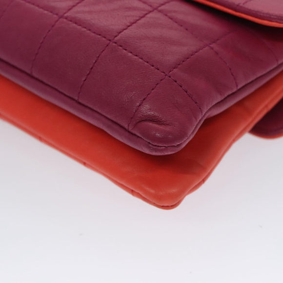 CHANEL Choco Bar Chain Hand Bag Lamb Skin Purple Pink CC Auth bs20703