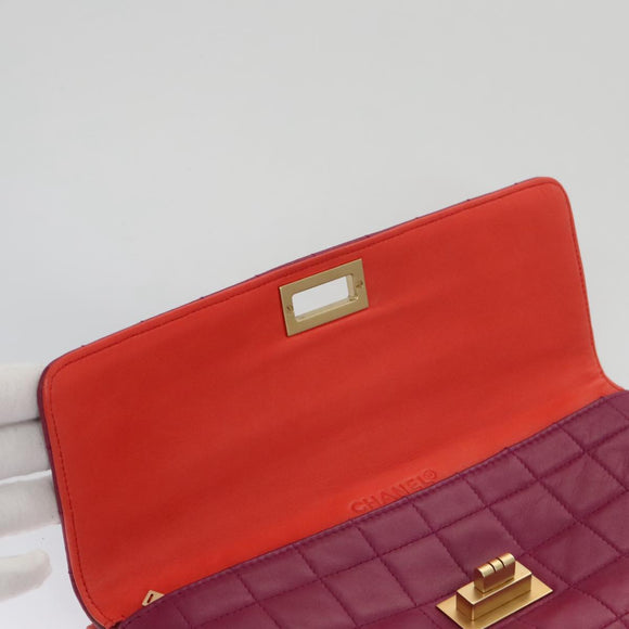 CHANEL Choco Bar Chain Hand Bag Lamb Skin Purple Pink CC Auth bs20703