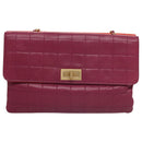 CHANEL Choco Bar Chain Hand Bag Lamb Skin Purple Pink CC Auth bs20703-13