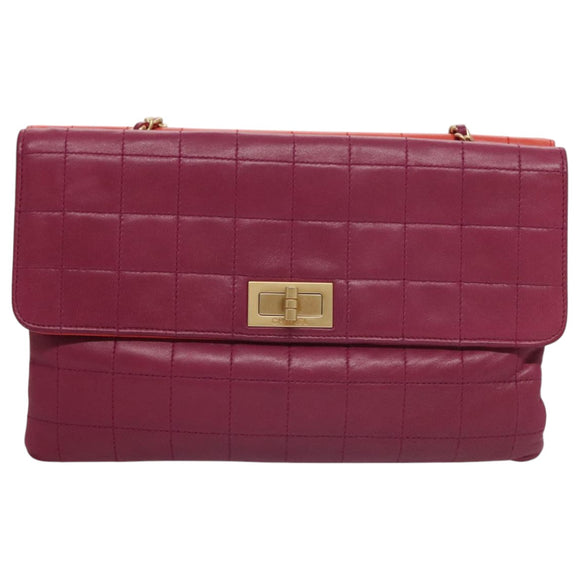 CHANEL Choco Bar Chain Hand Bag Lamb Skin Purple Pink CC Auth bs20703