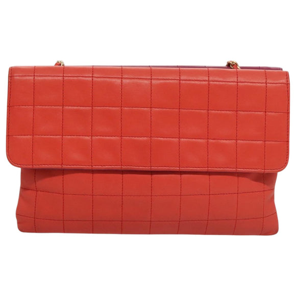 CHANEL Choco Bar Chain Hand Bag Lamb Skin Purple Pink CC Auth bs20703