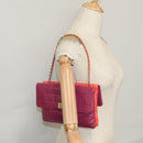 CHANEL Choco Bar Chain Hand Bag Lamb Skin Purple Pink CC Auth bs20703-33