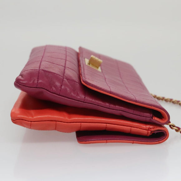 CHANEL Choco Bar Chain Hand Bag Lamb Skin Purple Pink CC Auth bs20703