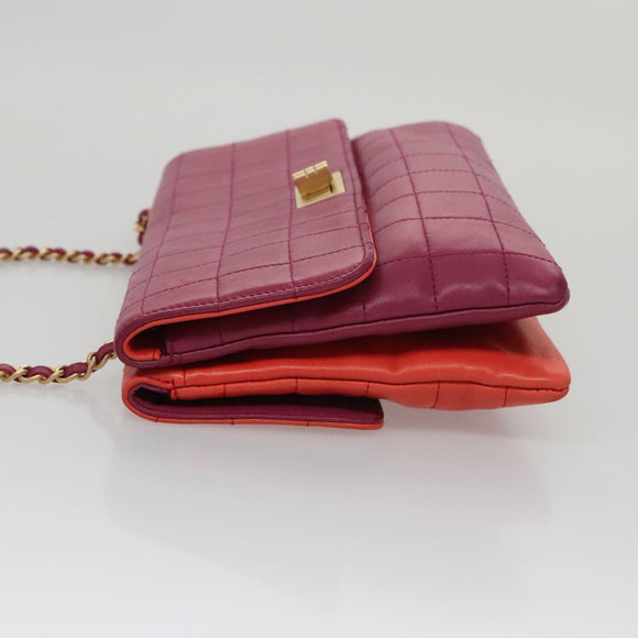 CHANEL Choco Bar Chain Hand Bag Lamb Skin Purple Pink CC Auth bs20703