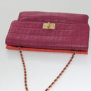 CHANEL Choco Bar Chain Hand Bag Lamb Skin Purple Pink CC Auth bs20703-6