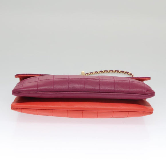 CHANEL Choco Bar Chain Hand Bag Lamb Skin Purple Pink CC Auth bs20703