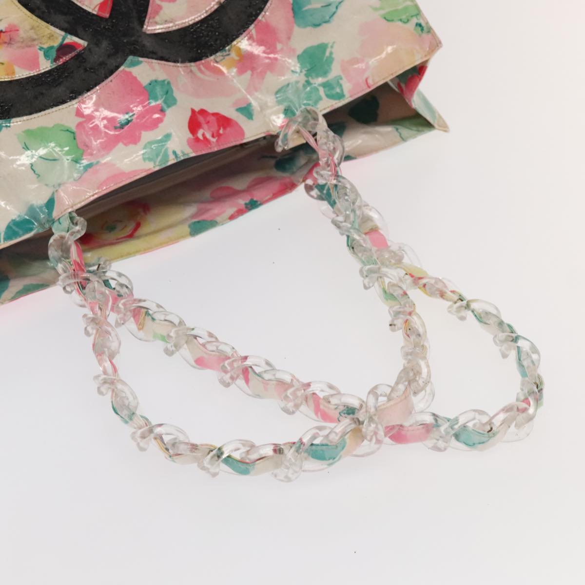 CHANEL COCO Mark Chain Tote Bag Vinyl Plastic Pink Green Clear CC Auth bs20705