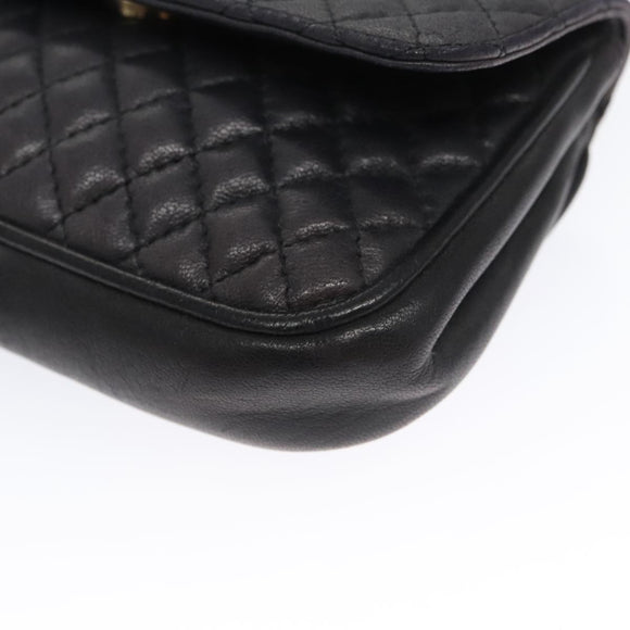 BALLY Shoulder Bag Leather Navy Gold Auth bs20712