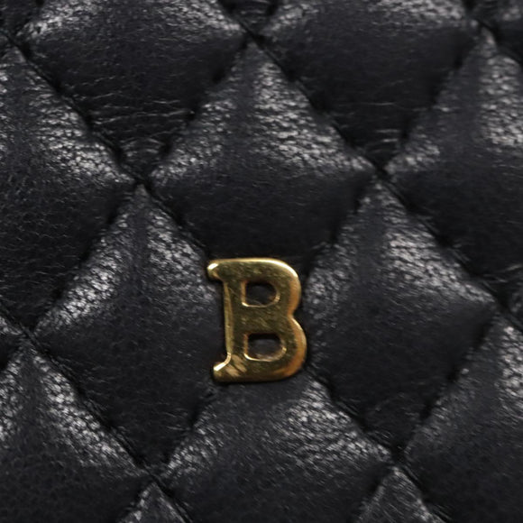 BALLY Shoulder Bag Leather Navy Gold Auth bs20712