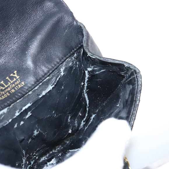 BALLY Shoulder Bag Leather Navy Gold Auth bs20712