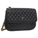 BALLY Shoulder Bag Leather Navy Gold Auth bs20712-1