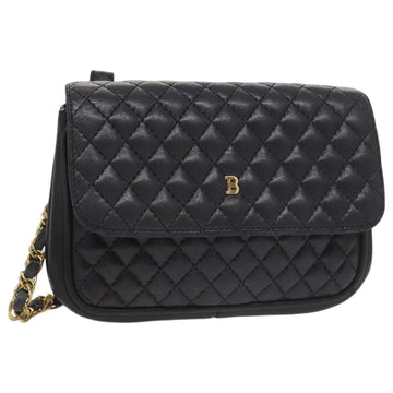 BALLY Shoulder Bag Leather Navy Gold Auth bs20712