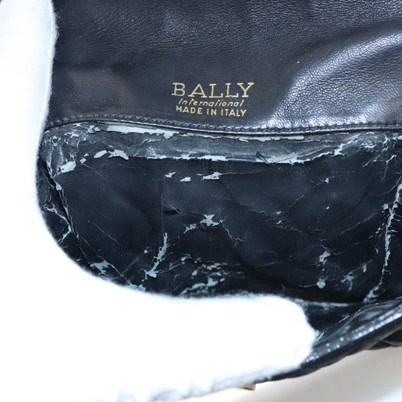 BALLY Shoulder Bag Leather Navy Gold Auth bs20712