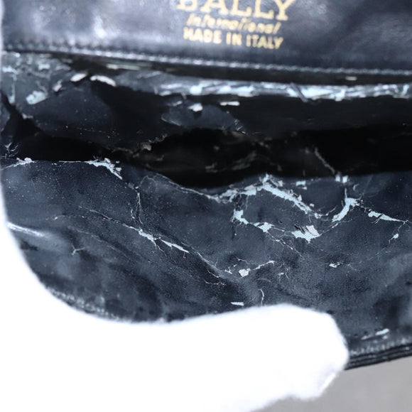 BALLY Shoulder Bag Leather Navy Gold Auth bs20712