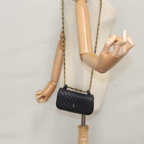 BALLY Shoulder Bag Leather Navy Gold Auth bs20712