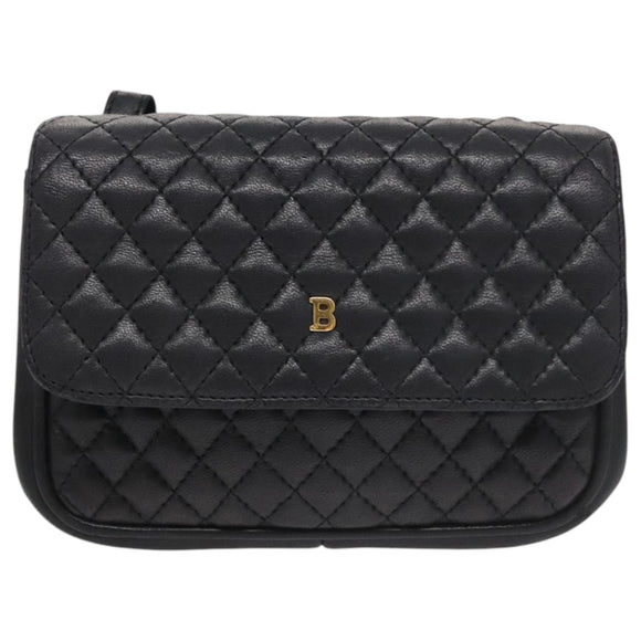 BALLY Shoulder Bag Leather Navy Gold Auth bs20712