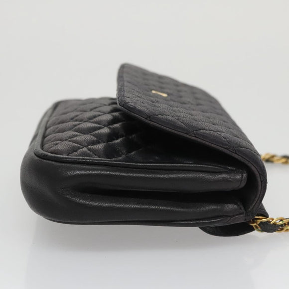 BALLY Shoulder Bag Leather Navy Gold Auth bs20712