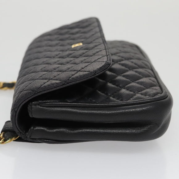 BALLY Shoulder Bag Leather Navy Gold Auth bs20712