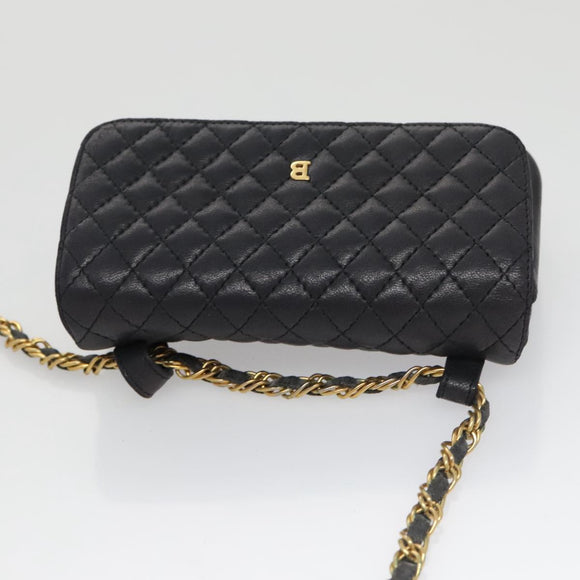 BALLY Shoulder Bag Leather Navy Gold Auth bs20712