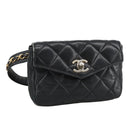 CHANEL Matelasse Chain Waist bag Lamb Skin Black Gold CC Auth bs20726-1