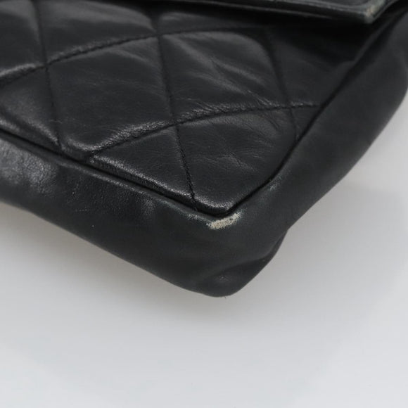 CHANEL Matelasse Chain Waist bag Lamb Skin Black Gold CC Auth bs20726