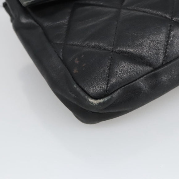 CHANEL Matelasse Chain Waist bag Lamb Skin Black Gold CC Auth bs20726