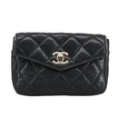 CHANEL Matelasse Chain Waist bag Lamb Skin Black Gold CC Auth bs20726-2