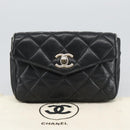 CHANEL Matelasse Chain Waist bag Lamb Skin Black Gold CC Auth bs20726-20