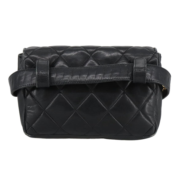 CHANEL Matelasse Chain Waist bag Lamb Skin Black Gold CC Auth bs20726