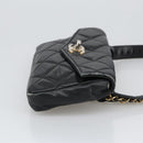 CHANEL Matelasse Chain Waist bag Lamb Skin Black Gold CC Auth bs20726-5