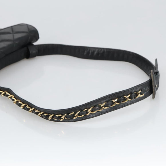 CHANEL Matelasse Chain Waist bag Lamb Skin Black Gold CC Auth bs20726