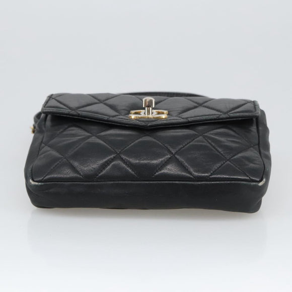 CHANEL Matelasse Chain Waist bag Lamb Skin Black Gold CC Auth bs20726