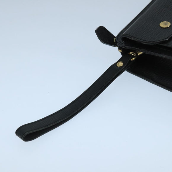 BURBERRY Clutch Bag Leather Black Gold Auth bs20738