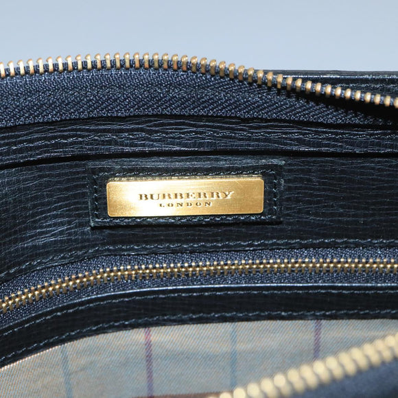 BURBERRY Clutch Bag Leather Black Gold Auth bs20738